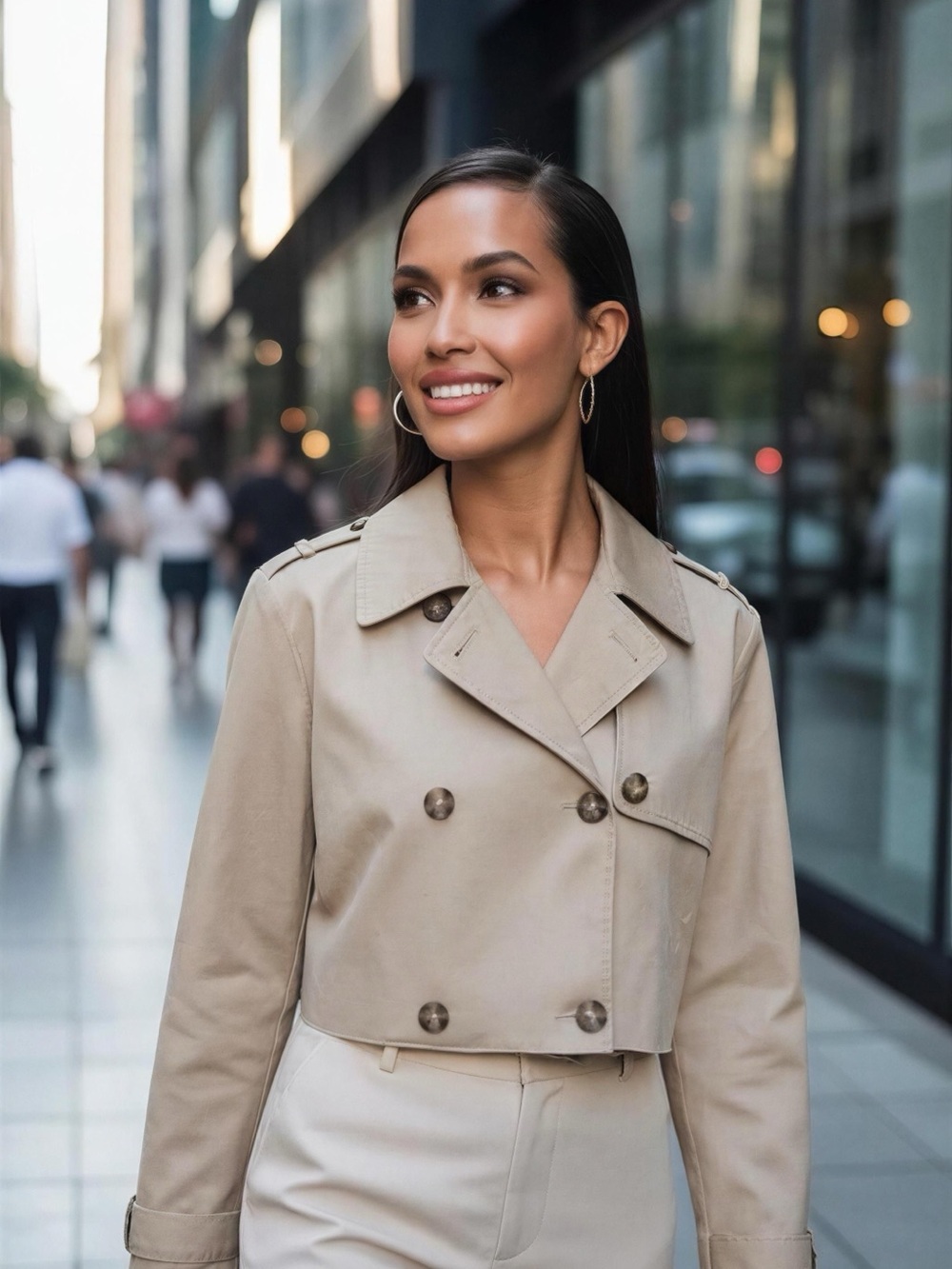 Forever 21 Cropped Trench Coat in Khaki